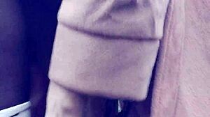 Hairy euro babe flashes pierced clit pussy in forest with vibrator