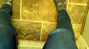 Jeans soaked from endless squirting bursts in socks