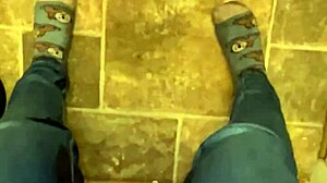 Jeans soaked from endless squirting bursts in socks