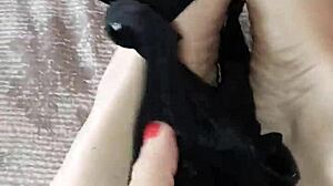 gretala rubs thong on her sexy black feet??
