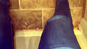 Jeans soaked from endless squirting bursts in socks