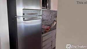 naughty maid lifts dress in kitchen for athletic ass pounding