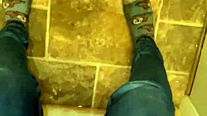 Jeans soaked from endless squirting bursts in socks