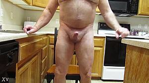 Naked Cock Throbs Hard on Kitchen Chair!