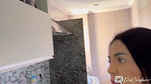 naughty maid lifts dress in kitchen for athletic ass pounding