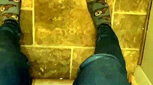 Jeans soaked from endless squirting bursts in socks