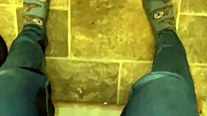 Jeans soaked from endless squirting bursts in socks