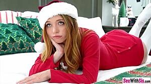 big ass REDHEAD TEEN gives sloppy DEEPTHROAT under Christmas tree