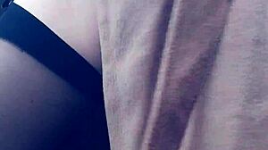 Hairy euro babe flashes pierced clit pussy in forest with vibrator