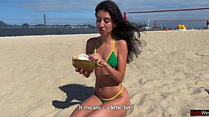 Hot brunette brazilian takes rough doggy pounding on rio holiday then swallows cum load.