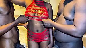 African threesome breeds her with double vaginal from two huge cocks