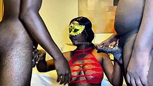 African threesome breeds her with double vaginal from two huge cocks