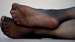 check out my wife's sexy feet in nylon pantyhose