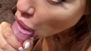 Monika Fox Delivers Quick Hallway Blowjob Cum in Mouth with Shaved Pussy