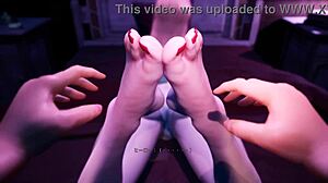 Stunning babe's footjob game triggers explosive orgasm cumshot