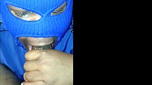 Masked Lady Soaks Jacket Sucking Massive BBC!