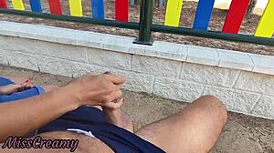 i flash cock in park girl jerks cum on tits