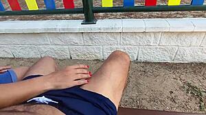 i flash cock in park girl jerks cum on tits