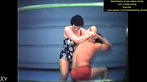 Fighters grapple fiercely in nude mixed wrestling showdown