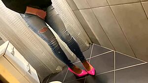 DESPERATE PEE IN JEANS! then ass pee and sloppy blowjob