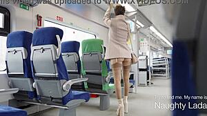 Nude milf flashes bare body under open coat