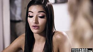 Stepdaughter joins classmate for rough threesome licking!