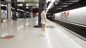 Nude milf flashes bare body under open coat