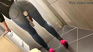 DESPERATE PEE IN JEANS! then ass pee and sloppy blowjob