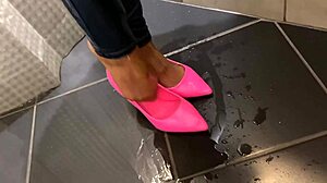 DESPERATE PEE IN JEANS! then ass pee and sloppy blowjob