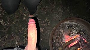 whoa, creampie by campfire during public camping sex! 🔥🏕️🍆💦