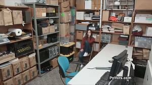 beautiful tattoo brunette gets cocked at work caught