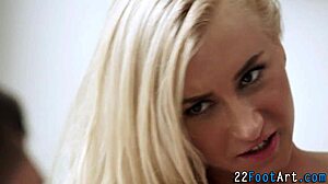 Blonde Foot Fetish Slut Tugs Cock in Stockings!