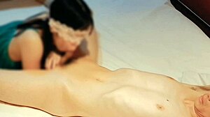 Slim cute Japanese wife in green lingerie milks cum with blowjob homemade