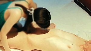 Slim cute Japanese wife in green lingerie milks cum with blowjob homemade