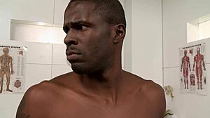 Sexy nurse licks big black cock then rides it hard