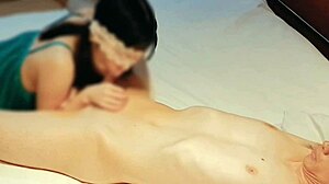 Slim cute Japanese wife in green lingerie milks cum with blowjob homemade