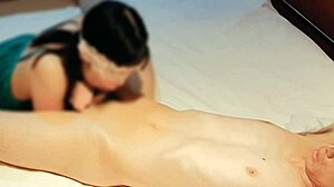 Slim cute Japanese wife in green lingerie milks cum with blowjob homemade