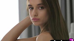 Gloria Sol's petite big tits shine in sexy lingerie strip