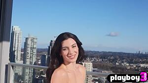 check out this milf xris kovtos posing hot in playboy interview stripping natural tits outdoors