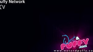 lynna nilsson twists her swollen wet pussy lips close-up