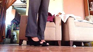 Shemale Struts Seductively in Black High Heels