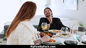 Stepdaughter Devours Stepdad's Cock Under Table! Naughty 18+ Family Suck Fest