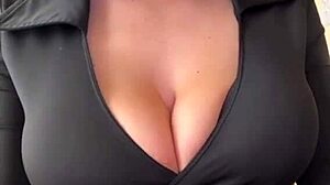 wanna see my stepmom's big natural tits bounce while she massages my cock outdoors pov