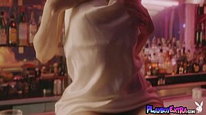 blonde teen amelia strips naked on bar for hot pose