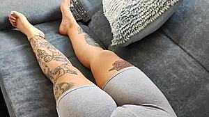 check out this dude touching worshiping fat tight latina pussy through leggings