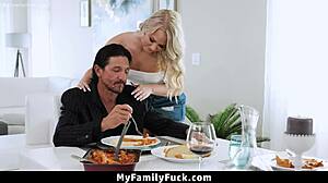 Stepdaughter Devours Stepdad's Cock Under Table! Naughty 18+ Family Suck Fest