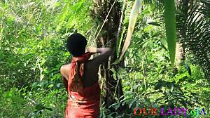 lucky african hunter bends over horny hairy ebony village girl doggystyle missionary creampie outdoors ranch