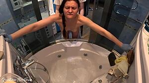 Brunette Gets Doggystyled in Bath While Cleaning Tub