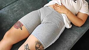 check out this dude touching worshiping fat tight latina pussy through leggings