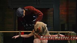 dominant master fists blonde big tits teen's ass deep in tight bondage rough session